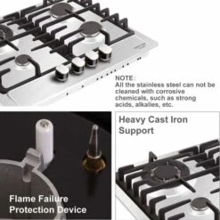 NOXTON Built-in 4 Burner Gas Cooker, Stainless Steel Gas Hob With Flame Out Protection, Cast Iron Pan Support, NG/LPG Kit, 59cm X 51cm -Home Appliances Store 72566718 5