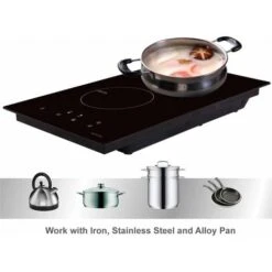 NOXTON Induction Hob Built-in 2 Zone Domino Electric Hobs With Touch Controls Black Glass Hot Plate 30cm 3500W -Home Appliances Store 72566725 3