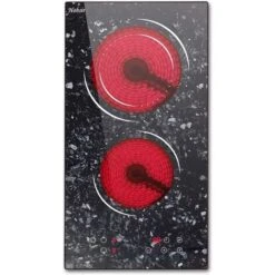 2 Zone Ceramic Hob, Hobsir Built-in Electric Hob 30cm, Marble, 3200W, Touch Control, Doul Zone, 9 Heating Levels, Safety Lock,Timer, Hard Wire, No Plug Included, LH07