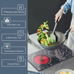 2 Zone Ceramic Hob, Hobsir Built-in Electric Hob 30cm, Marble, 3200W, Touch Control, Doul Zone, 9 Heating Levels, Safety Lock,Timer, Hard Wire, No Plug Included, LH07 -Home Appliances Store 73150174 5