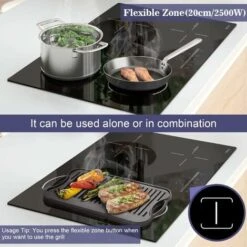 Plug In Induction Hob, Hobsir 4 Zones Electric Hob 60cm With Flexible Zone For Griddle Plate, Bulit-in, 2800W, Slider Touch, Timer, Child-safety Lock, Pause Function,13 Amp -Home Appliances Store 73150179 3