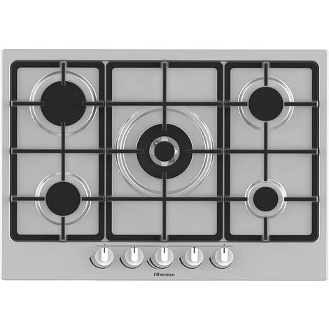 70cm Gas Hob In Stainless Steel, 5 Burner, Cast Iron Supports - Hisense GM773XF 1 70cm Gas Hob In Stainless Steel, 5 Burner, Cast Iron Supports - Hisense GM773XF