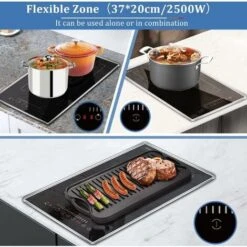 Plug In Induction Hob, Hobsir 2 Zone Electric Hob 30cm, Double Induction Hob With Stainless Steel Frame, Flexible Zone, Bulit-in, 2800W, Slider Touch, Timer, Pause Function, Child-safety Lock, 13 Amp -Home Appliances Store 81851227 3