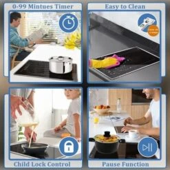 Plug In Induction Hob, Hobsir 2 Zone Electric Hob 30cm, Double Induction Hob With Stainless Steel Frame, Flexible Zone, Bulit-in, 2800W, Slider Touch, Timer, Pause Function, Child-safety Lock, 13 Amp -Home Appliances Store 81851227 5