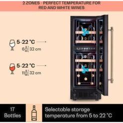Klarstein Vinovilla 17 Built-In Duo Vilhelmine Edition Wine Fridge 17 Bottles 3-Colour Glass Door -Home Appliances Store 87106525 3
