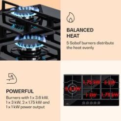 Klarstein Ignito Chef Edition 5 Zones Gas Hob 5 Burners Sabaf Burners Glass Ceramic -Home Appliances Store 88778463 3