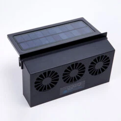 Vehicle Solar Fan, Solar Cooler Exhaust Fan Three Air Outlet Exhaust Fan Rechargeable (Black)