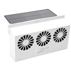 Vehicle Solar Fan, Solar Cooler Exhaust Fan Three Air Outlet Exhaust Fan Rechargeable (White)