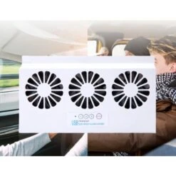 Vehicle Solar Fan, Solar Cooler Exhaust Fan Three Air Outlet Exhaust Fan Rechargeable (White) -Home Appliances Store 90748283 3