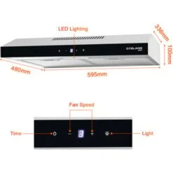 Gasland Chef SR60SS Visor Cooker Hoods 60cm, Quiet Cooker Hood Exhaust 202 M³/h With Carbon Filters Recirculating, 3 Levels Touch Control Undercabinet Extractor Stainless Steel Silver Glass Screens [E -Home Appliances Store 90748752 5