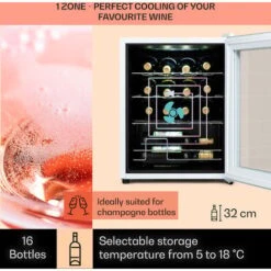 Klarstein Shiraz 16 Quartz Wine Fridge 42l Touch Control Panel 160 W 5-18 °C -Home Appliances Store 92512589 3