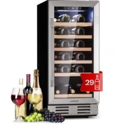 Klarstein Vinovilla 29 Built-In Wine Fridge 81 L / 29 Bottles 1 Zone Glass Door Stainless Steel