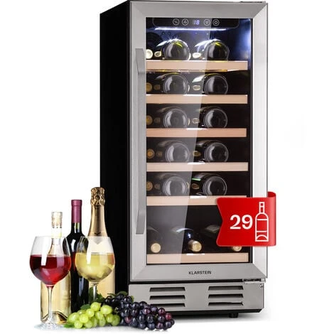 Klarstein Vinovilla 29 Built-In Wine Fridge 81 L / 29 Bottles 1 Zone Glass Door Stainless Steel 1 Klarstein Vinovilla 29 Built-In Wine Fridge 81 L / 29 Bottles 1 Zone Glass Door Stainless Steel