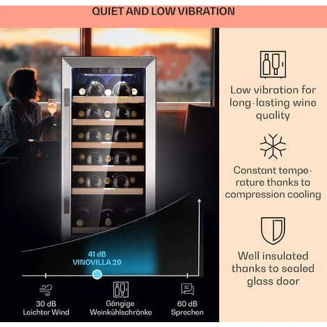 Klarstein Vinovilla 29 Built-In Wine Fridge 81 L / 29 Bottles 1 Zone Glass Door Stainless Steel 4 Klarstein Vinovilla 29 Built-In Wine Fridge 81 L / 29 Bottles 1 Zone Glass Door Stainless Steel - Image 4