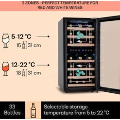 Klarstein Vinamour 33 Duo Wine Fridge 2 Zones 89 L / 33 Bottles 5-18°C Touch -Home Appliances Store 92881315 3