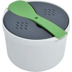 Microwave Rice Cooker 2L Food Grade PP Material Rice Spoon Lid Strainer Steaming Pot Rice Cooker Set (Green)
