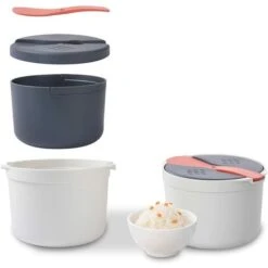 Microwave Rice Cooker 2L Food Grade PP Material Rice Spoon Lid Strainer Steaming Pot Rice Cooker Set (Orange) -Home Appliances Store 95534174 3