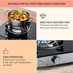 Klarstein Barzona 3 Camping Stove 3 Burners 3.4 KW & 0.75 KW & 4.3 Glass Top & Stainless Steel Housing -Home Appliances Store 95821231 4
