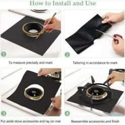 4Pcs Gas Hob Protector Teflon Silver Hob Gas Protector Gas Stove Protector Gas Stove Gas Burner Protector Anti-Corrosion Non-Stick (Black 2727cm) -Home Appliances Store 96487018 3