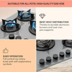 Klarstein Firetale Gas Hob 5-Burner 70 Cm Aluminium Burner Natural Gas/Propane Incl. Hose And Pressure Reducer -Home Appliances Store 97224510 4