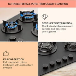 Klarstein Firetale Gas Hob 5-Burner 70 Cm Aluminium Burner Natural Gas/Propane Incl. Hose And Pressure Reducer -Home Appliances Store 97224690 4